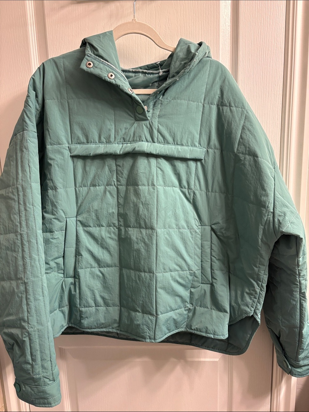 Quilted Hooded Pullover Jacket - Sage Green